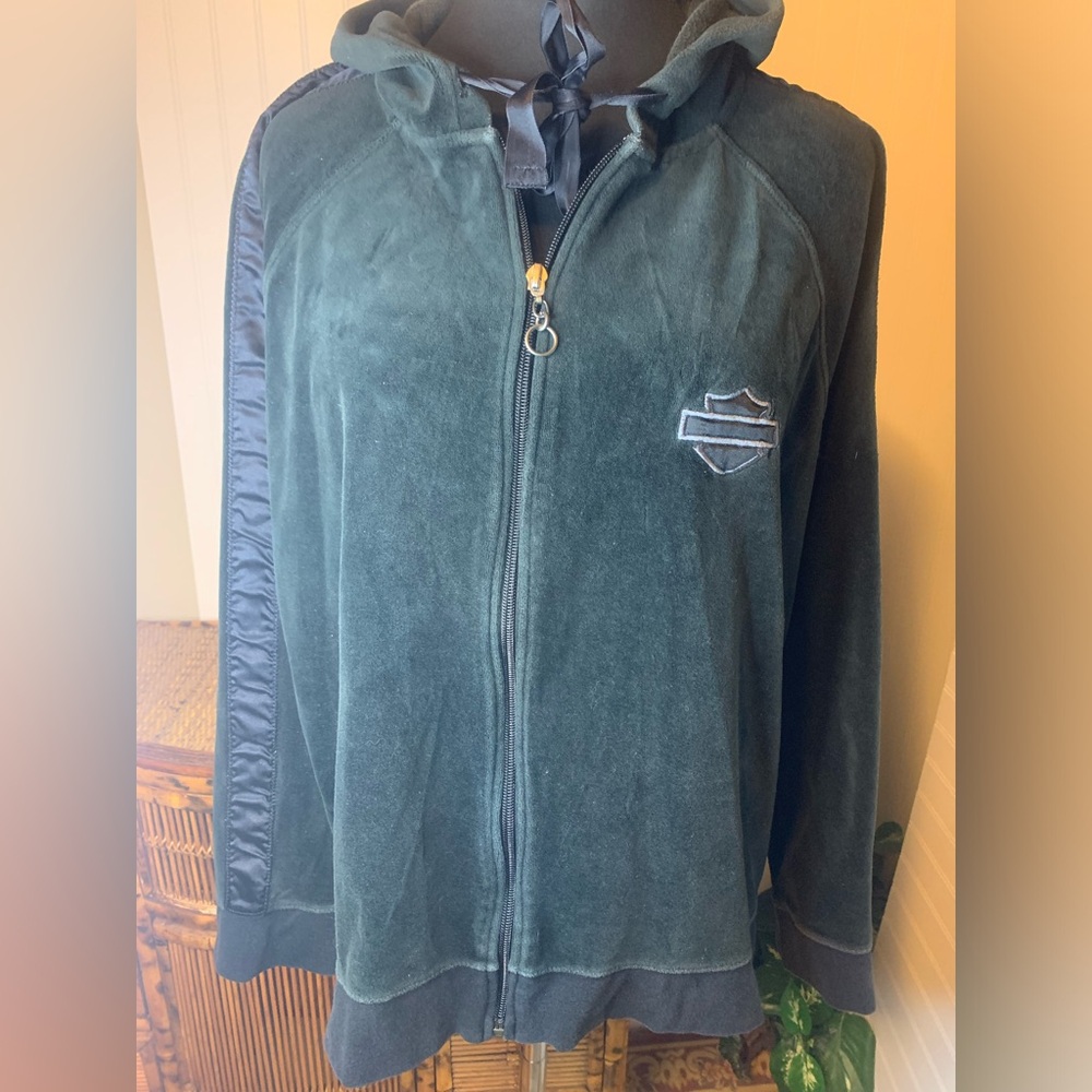Y2K Harley-Davidson Hoodie Womens Size 2W Black Full-Zip Embroidered Logo Eagle